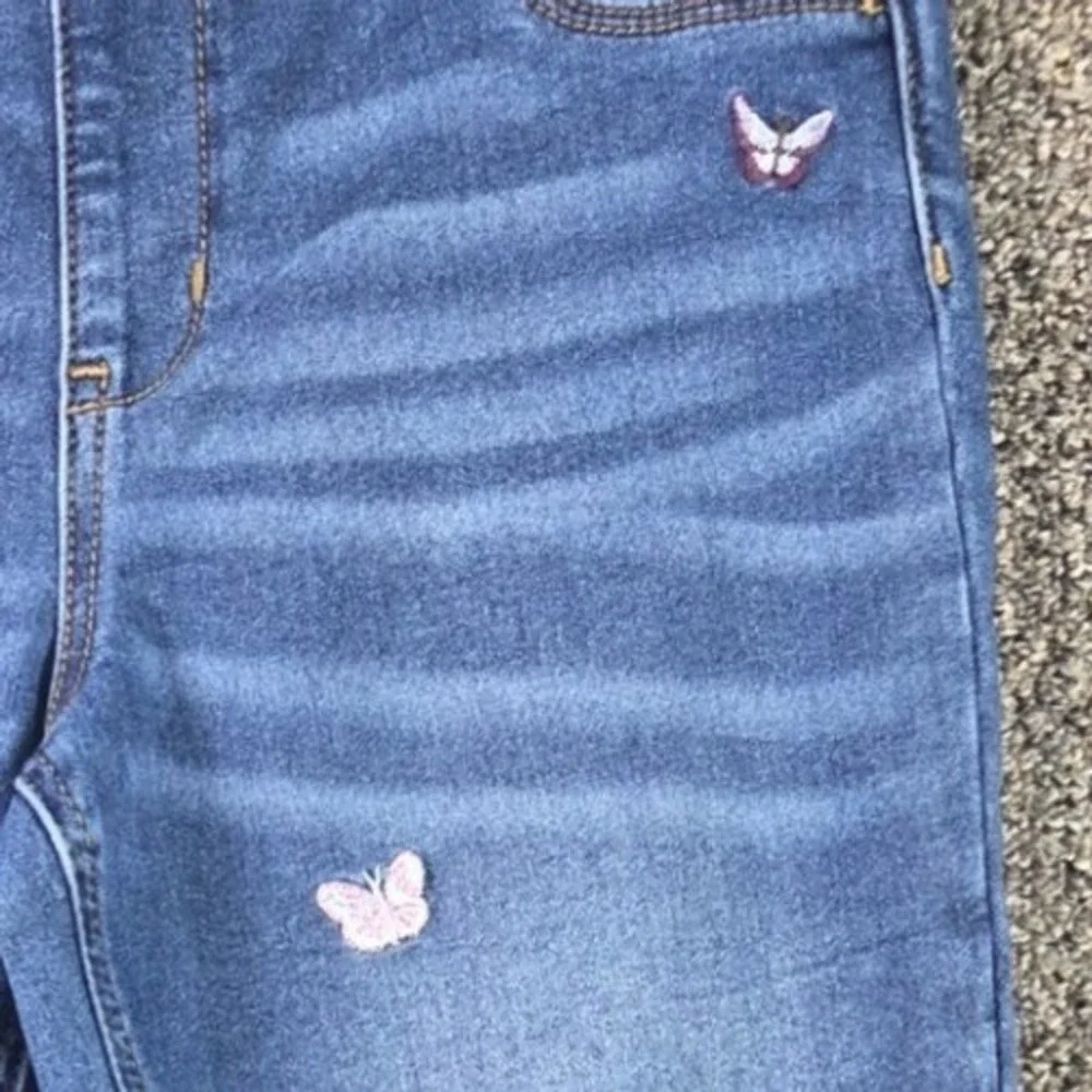 Wonder Nation Jegging Girls‎ Size XXL 18 Blue Denim Butterfly Embroidered Skinny